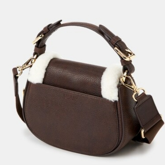 Nwt..Lauren Ralph Lauren Shearling Trim Small Tanner Crossbody - Picture 2 of 7